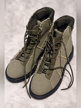 Rocket Dog Canvas Ankle Boots Olive Army Green Lace-up  Women Size 8